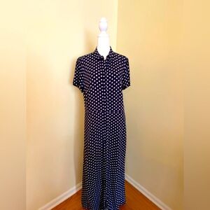 Loft Women’s Navy with White Mini-Print Maxi Shirtdress Rayon, Size 12